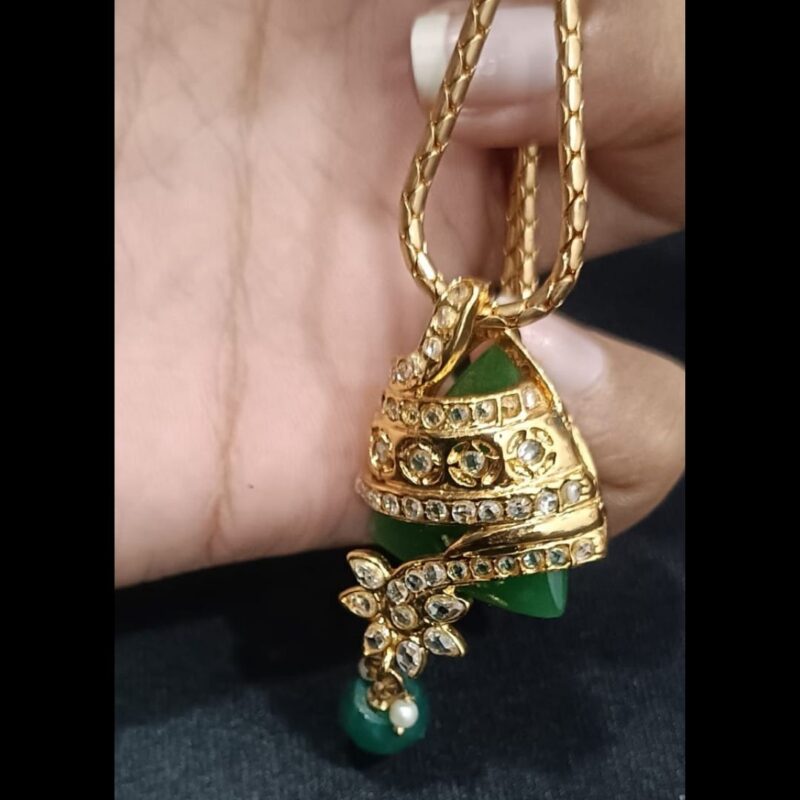 Elegant One Gram Gold-Plated Chain with Green Pendant