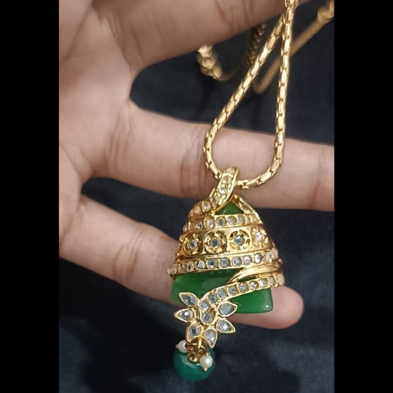 Elegant One Gram Gold-Plated Chain with Green Pendant - Image 5