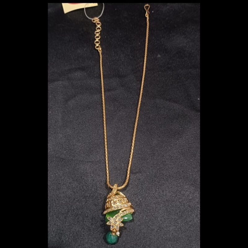 Elegant One Gram Gold-Plated Chain with Green Pendant - Image 2