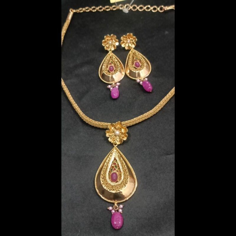 Exquisite One Gram Gold-Plated Jewelry Set with Purple Stone Pendant and Earrings - Image 5