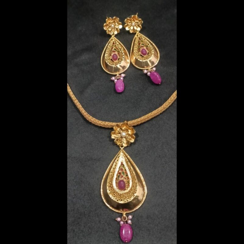 Exquisite One Gram Gold-Plated Jewelry Set with Purple Stone Pendant and Earrings - Image 4