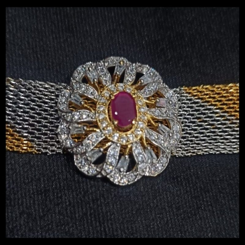 Sophisticated One Gram Gold-Plated Bracelet with White Stones - Image 2