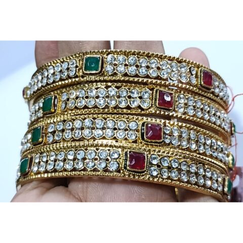 1 Gram Gold Plated Bangles for Women – Lightweight & Elegant Stackable Bracelets (Set of 3)