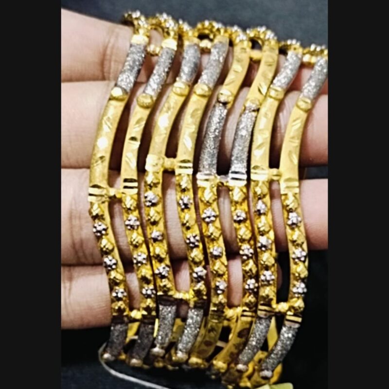 Trendy Gold Plated Bangles Set for Women – Elegant Stackable Bracelets with Gemstone & Engraved Designs - Image 2
