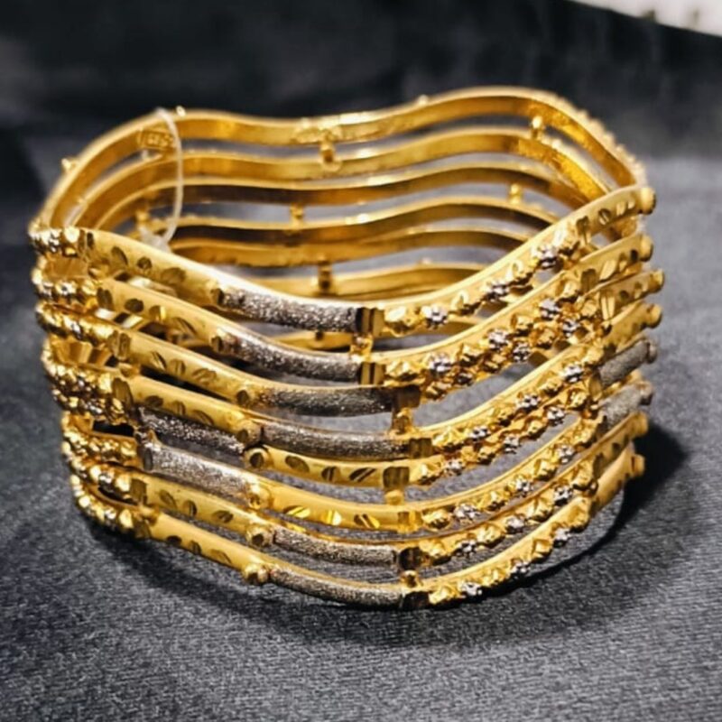 Trendy Gold Plated Bangles Set for Women – Elegant Stackable Bracelets with Gemstone & Engraved Designs - Image 3