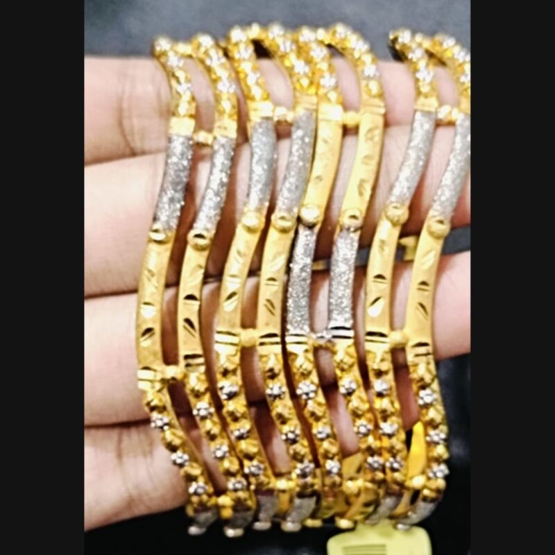 Trendy Gold Plated Bangles Set for Women – Elegant Stackable Bracelets with Gemstone & Engraved Designs