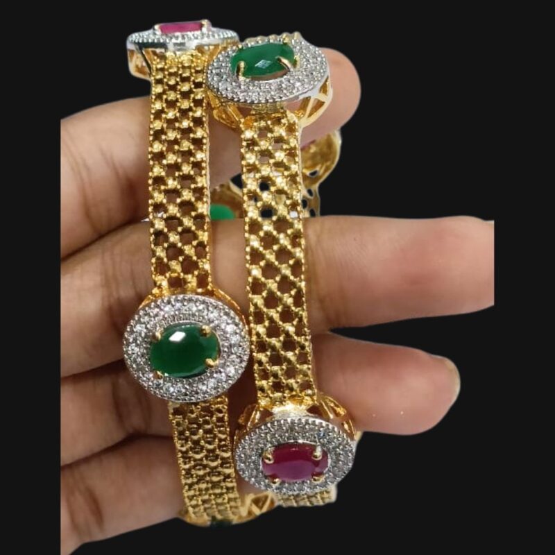 1 Gram Gold Plated Trendy Stone Bangles – Elegant & Stylish Stackable Wear - Image 2