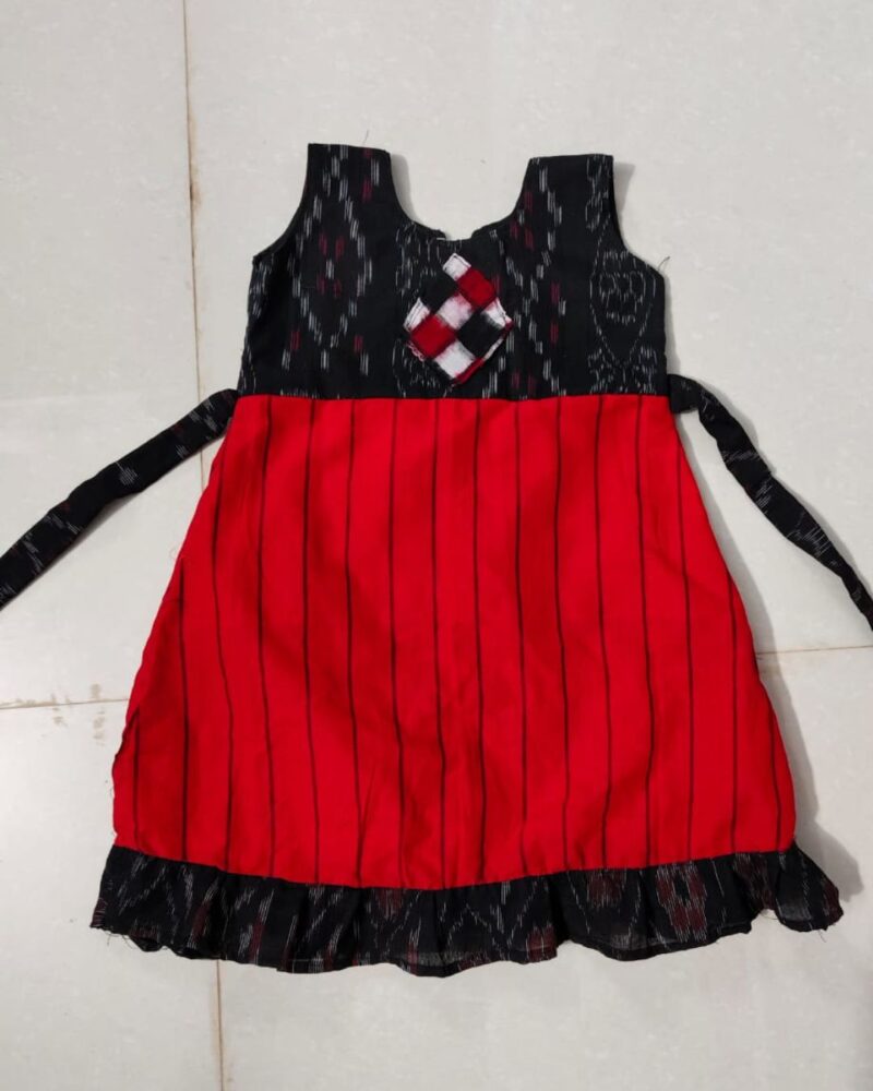 Vibrant Elegance: Handcrafted Sambalpuri Printed Frock for Kids