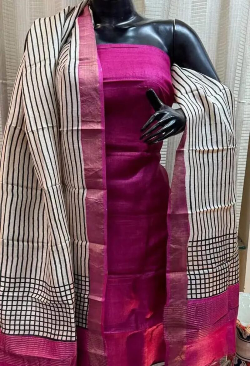 Elegant Heritage – Pure handloom tussar silk traditional Decent Suit Piece for Women