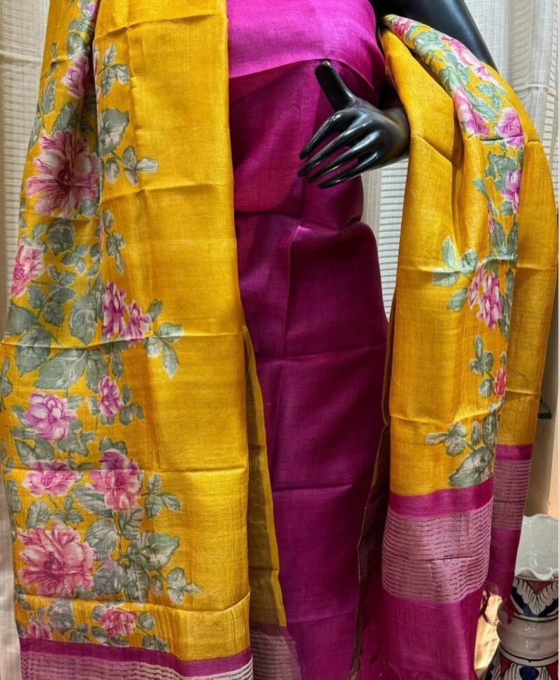 Elegant Heritage – Pure handloom tussar silk traditional Decent Suit Piece for Women