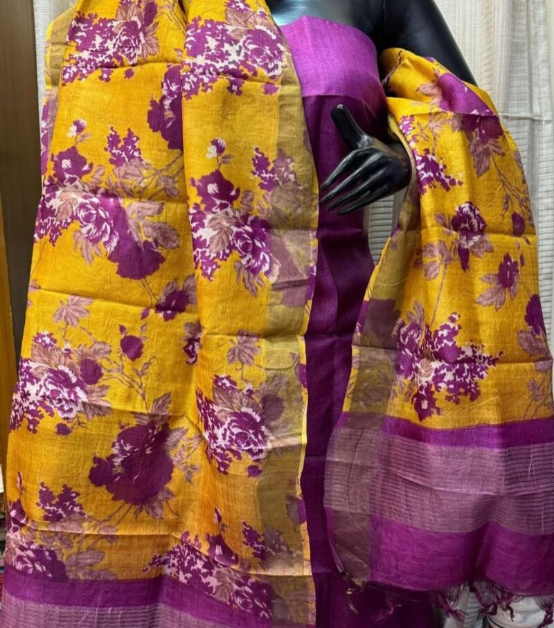 Elegant Heritage – Pure handloom tussar silk traditional Decent Suit Piece for Women