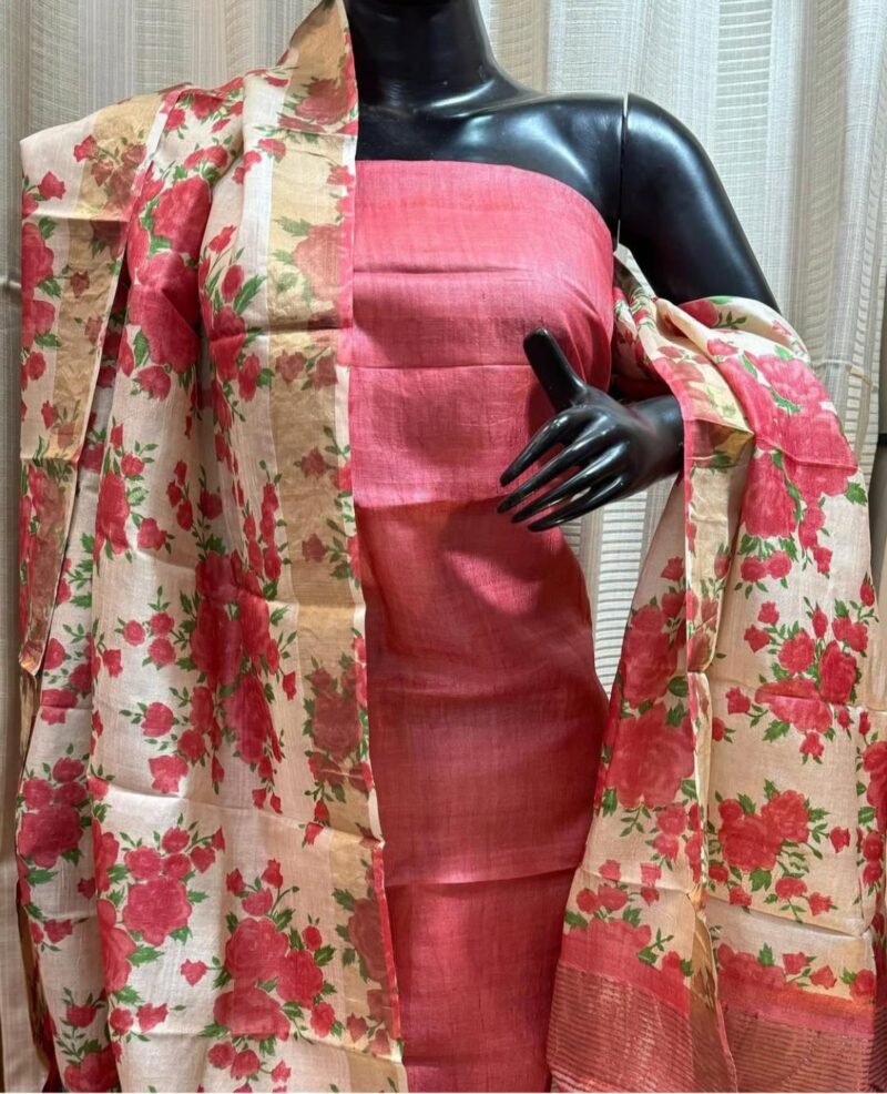 Elegant Heritage – Pure handloom tussar silk traditional Decent Suit Piece for Women