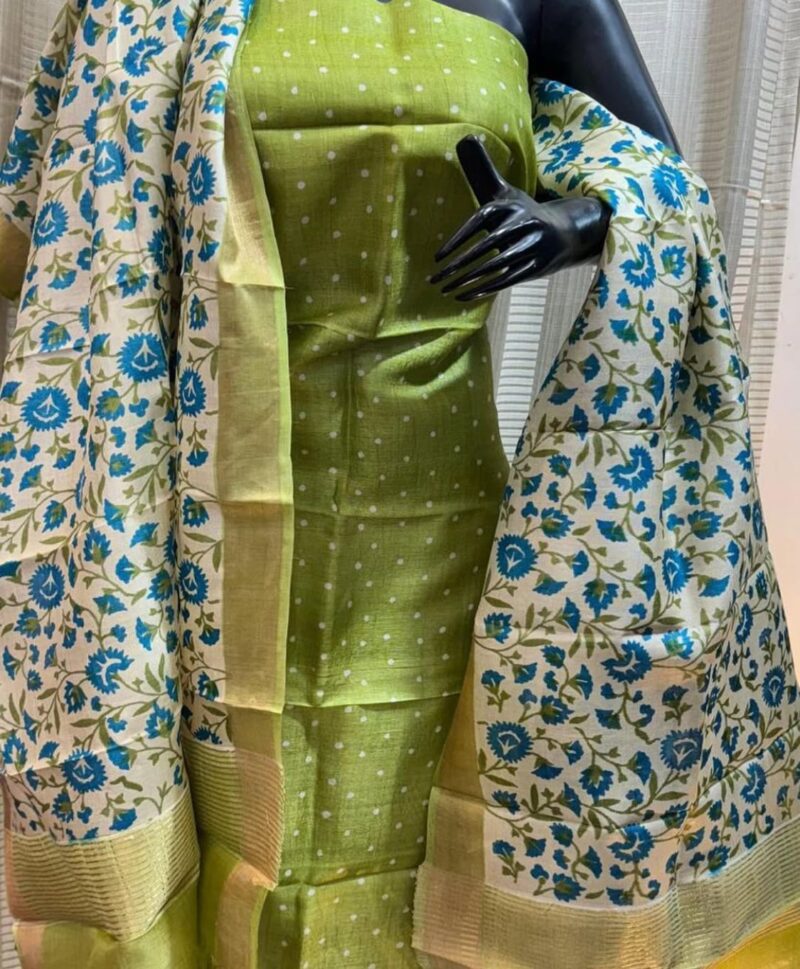 Elegant Heritage – Pure handloom tussar silk traditional Decent Suit Piece for Women