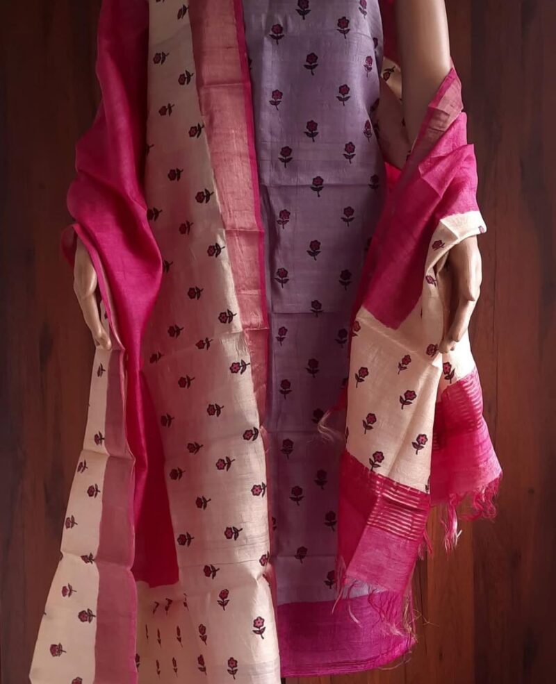 Elegant Heritage – Pure handloom tussar silk traditional Decent Suit Piece for Women