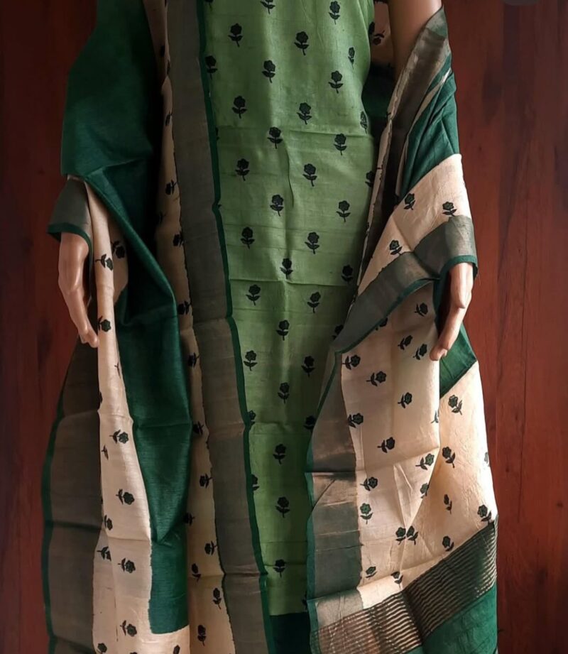 Elegant Heritage – Pure handloom tussar silk traditional Decent Suit Piece for Women