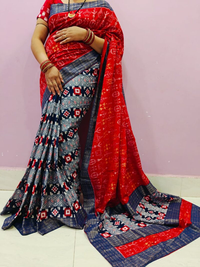 Handcrafted Sambalpuri Cotton Patchwork Saree with Blouse Piece