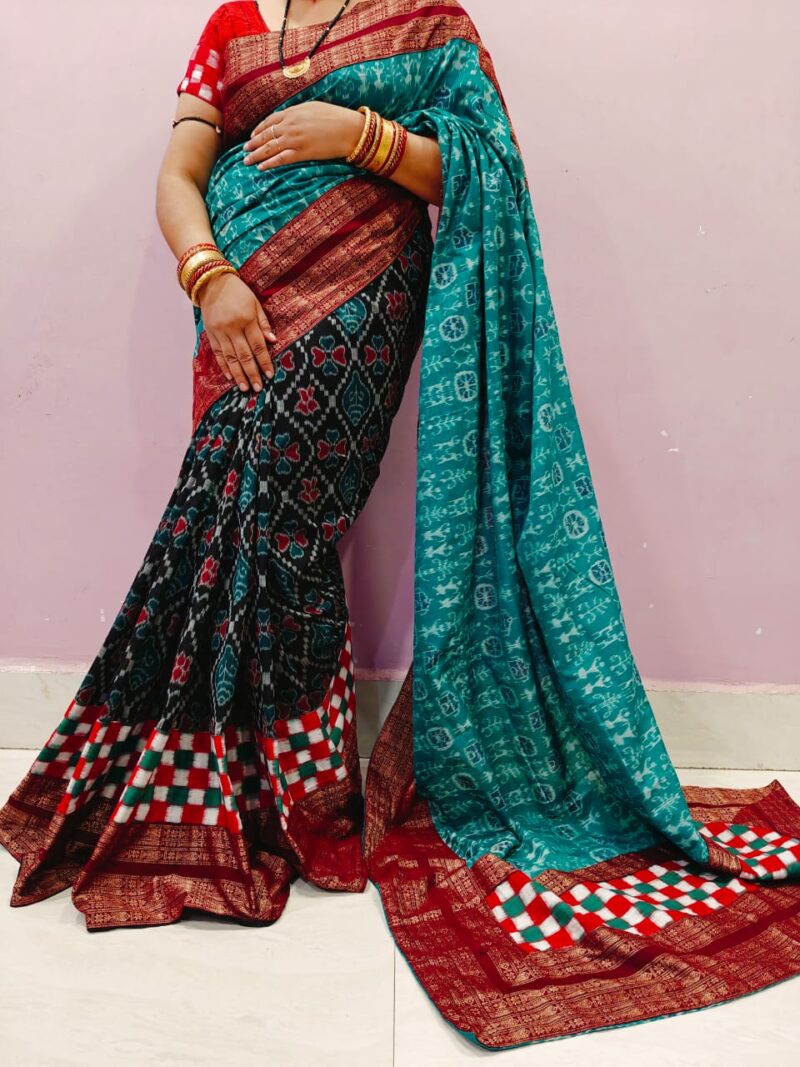 Handcrafted Sambalpuri Cotton Patchwork Saree with Blouse Piece – Traditional Elegance in Vibrant Hues