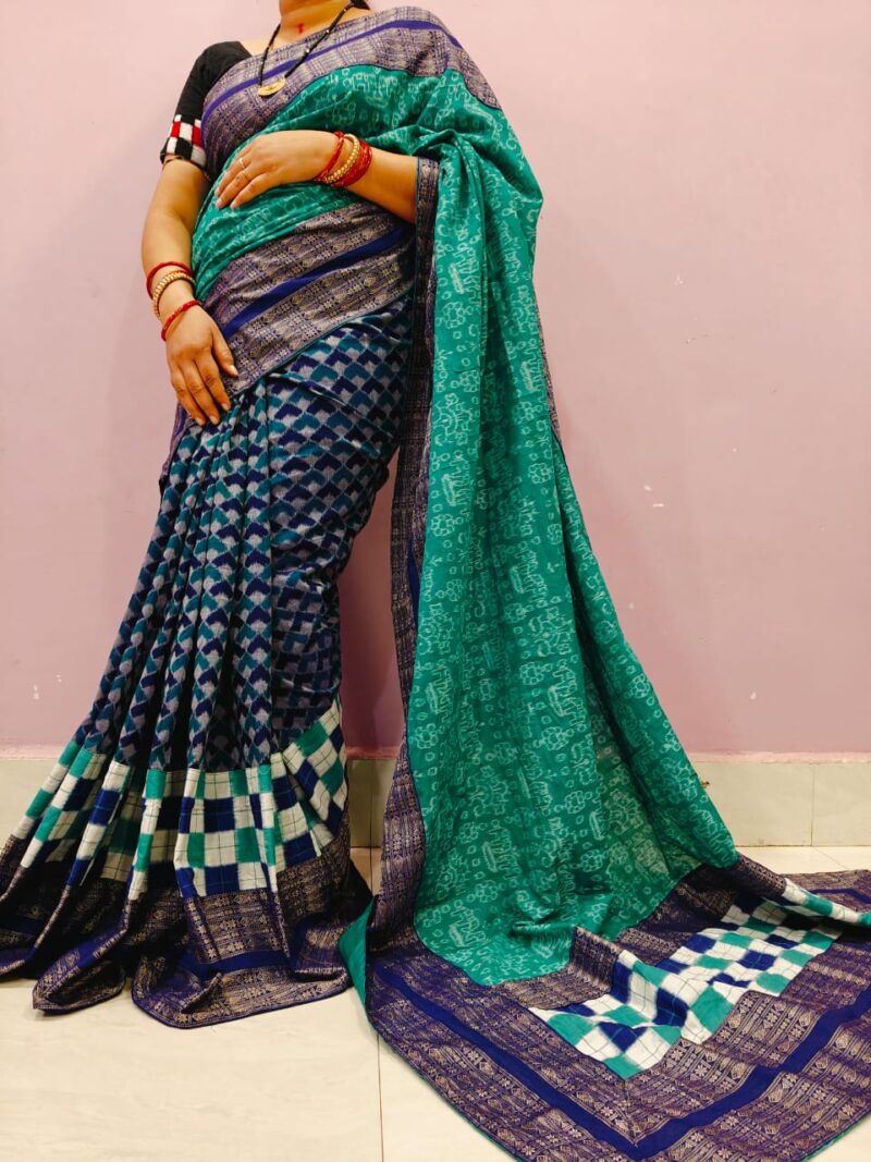 Handcrafted Sambalpuri Cotton Patchwork Saree with Blouse Piece – Traditional Elegance in Vibrant Hues