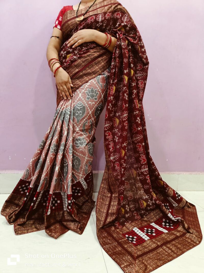 Handcrafted Sambalpuri Cotton Patchwork Saree with Blouse Piece – Traditional Elegance in Vibrant Hues
