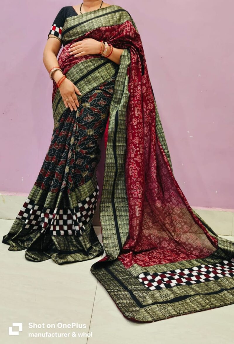 Handcrafted Sambalpuri Cotton Patchwork Saree with Blouse Piece
