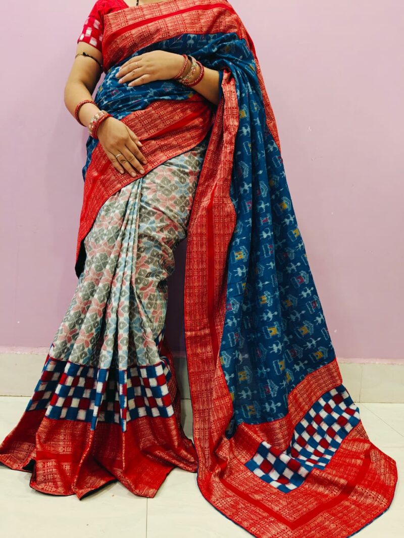 Exquisite Sambalpuri Patchwork Cotton Saree with Blouse – Handcrafted Ethnic Elegance
