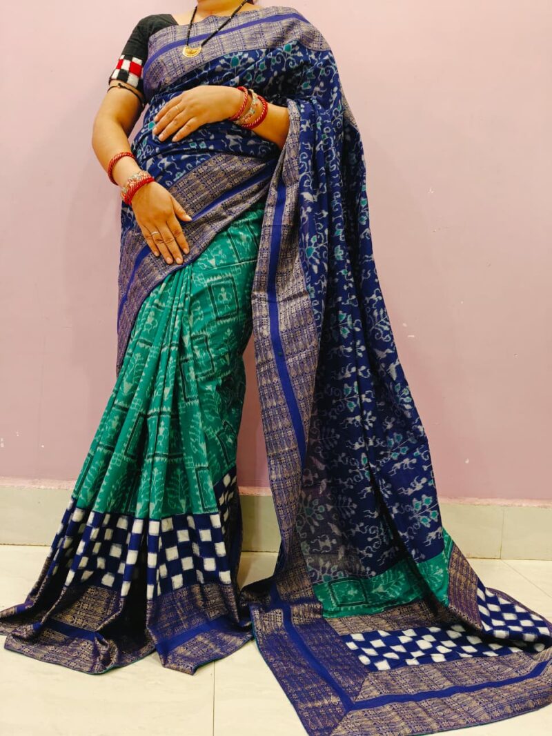 Exquisite Sambalpuri Patchwork Cotton Saree with Blouse – Handwoven Ethnic Elegance