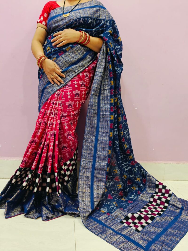 Exquisite Sambalpuri Patchwork Cotton Saree with Blouse – Handwoven Ethnic Elegance