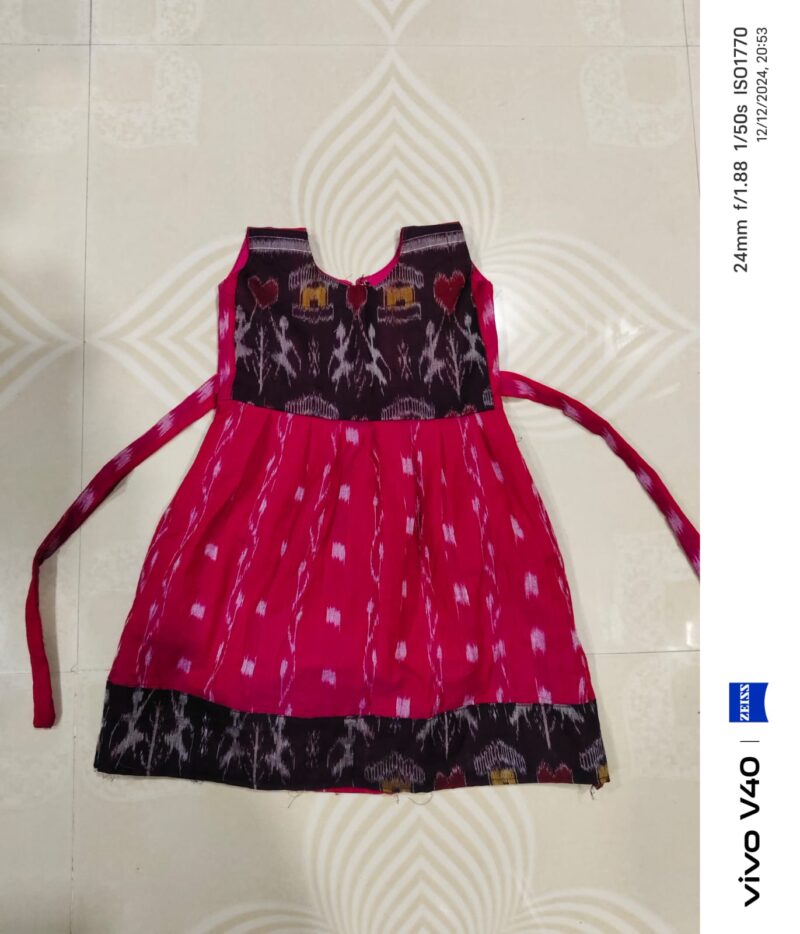 Vibrant Sambalpuri Printed Frock for Girls – Traditional Charm Meets Playful Style