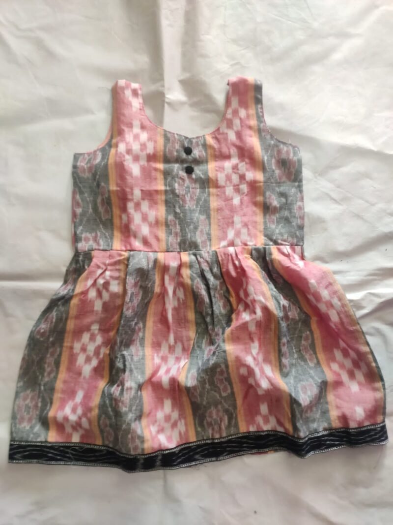 Elegant Handblock Printed Sambalpuri Cotton Frock – Traditional Charm for Kids